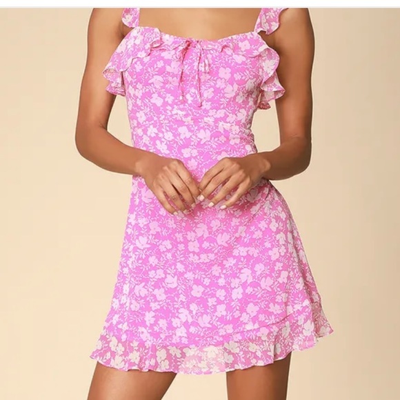 Lulus Dresses & Skirts - Lulus Livi Pink Floral Print Ruffled Skater Dress